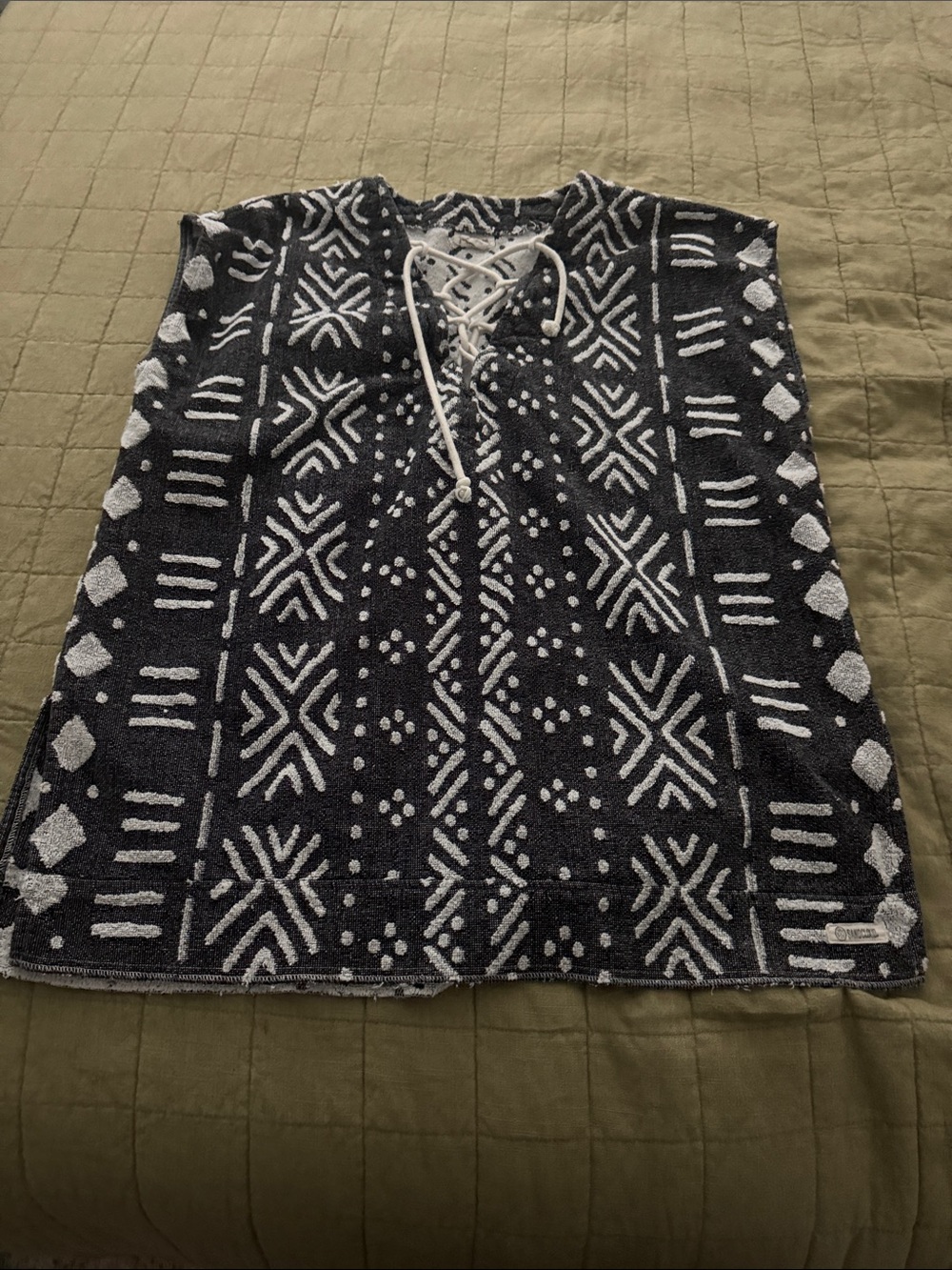 Black & White Lace-Up Patterned Swim Coverup